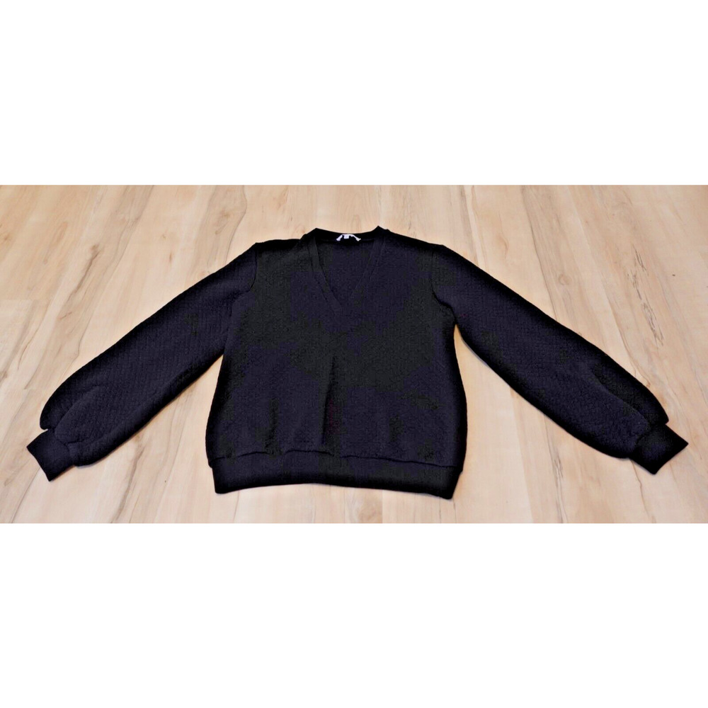 Pearl by Lela Rose Women XS Sweatshirt Quilted Jersey‎ V-neck Black New